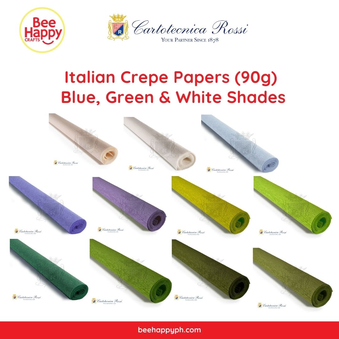 Cartotecnica Rossi Crepe Papers 90g (Blue, Green & White Shades) Full Roll Premium Italian Crepe Papers