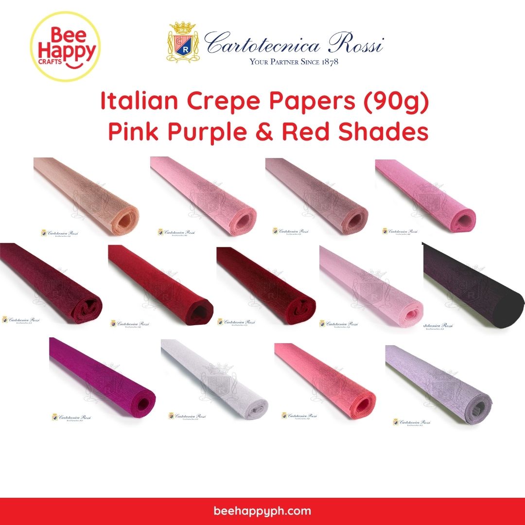 Cartotecnica Rossi Crepe Papers 90g (Pink, Purple & Red Shades) Full Roll Premium Italian Crepe Papers