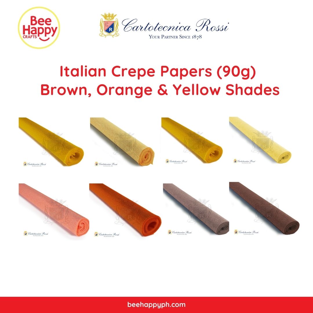 Cartotecnica Rossi Crepe Papers 90g (Brown, Orange & Yellow Shades) Full Roll Premium Italian Crepe Papers