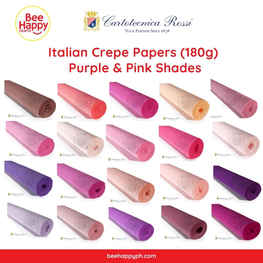Cartotecnica Rossi Crepe Papers 180g (Purple & Pink Shades) Full Roll Premium Italian Crepe Papers