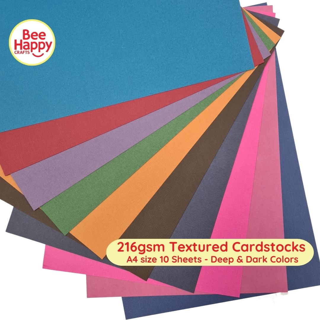Bee Happy 216gsm Textured Cardstocks A4 Size 10 Sheets - Pastel & Dark Colors