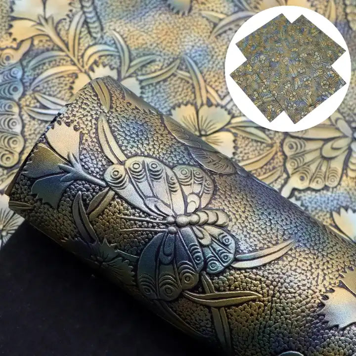 Bee Happy Faux Leather Sheets - Retro Butterfly Dragonfly Embossed