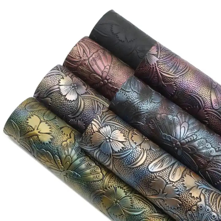 Bee Happy Faux Leather Sheets - Retro Butterfly Dragonfly Embossed
