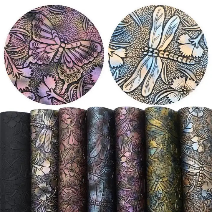 Bee Happy Faux Leather Sheets - Retro Butterfly Dragonfly Embossed