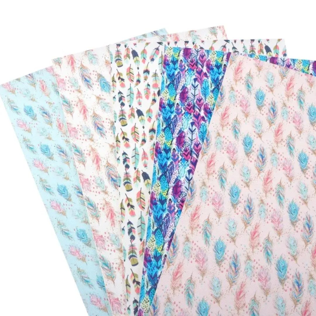 Bee Happy Faux Leather Sheets - Feather Printed 5pcs