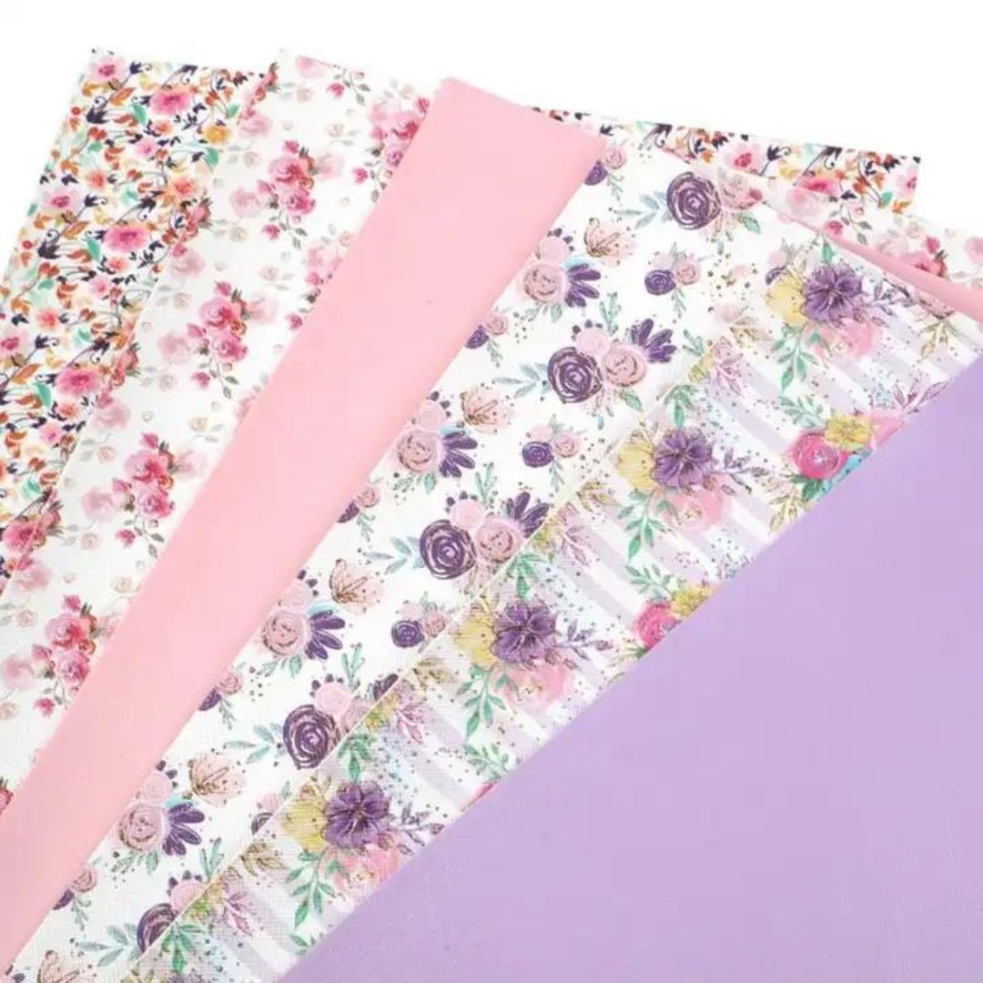 Bee Happy Faux Leather Sheets - Floral Printed Pink 6pcs