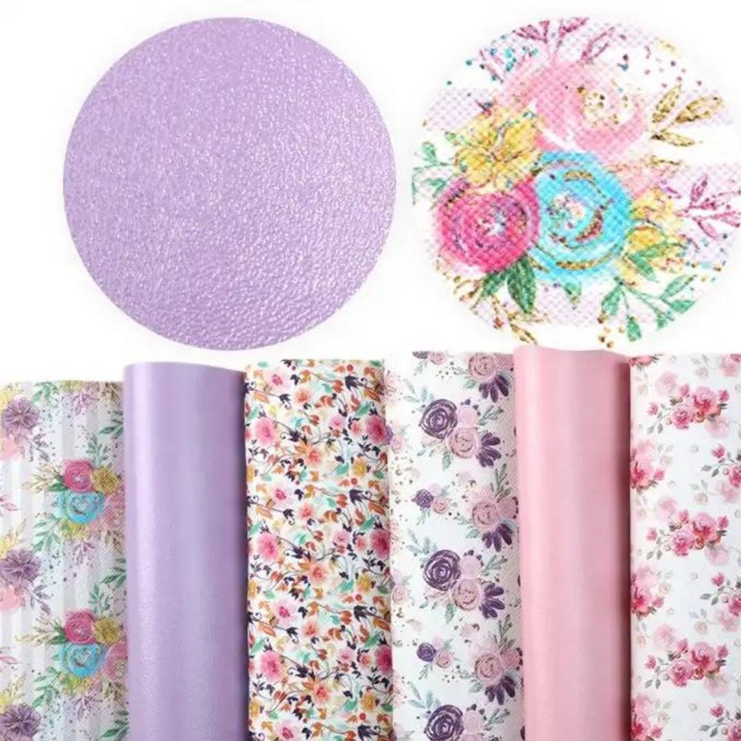 Bee Happy Faux Leather Sheets - Floral Printed Pink 6pcs