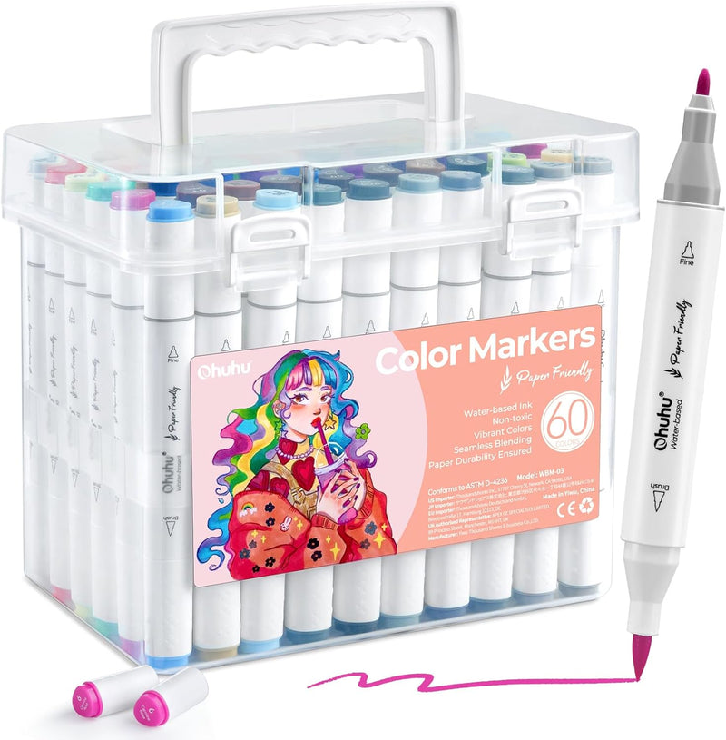 Ohuhu Paper-friendly (No Peeling) Markers Water-based 60 Colors Y30-80600-65