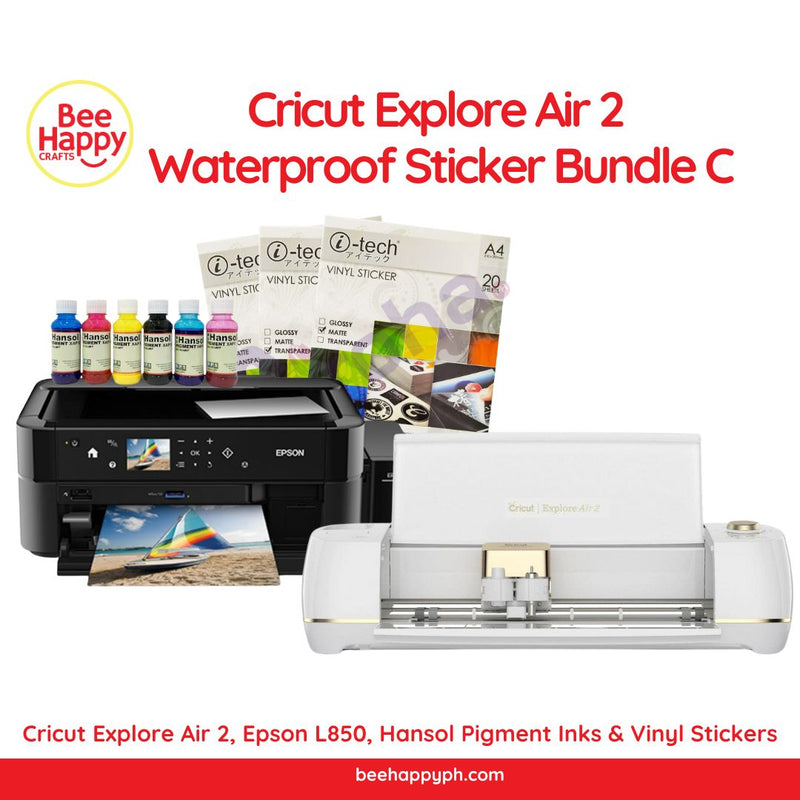 Cricut Explore Air 2 Waterproof Sticker Bundle C (Explore Air 2 + Epson L850 + Hansol Pigment Inks + I-tech Vinyl Stickers)