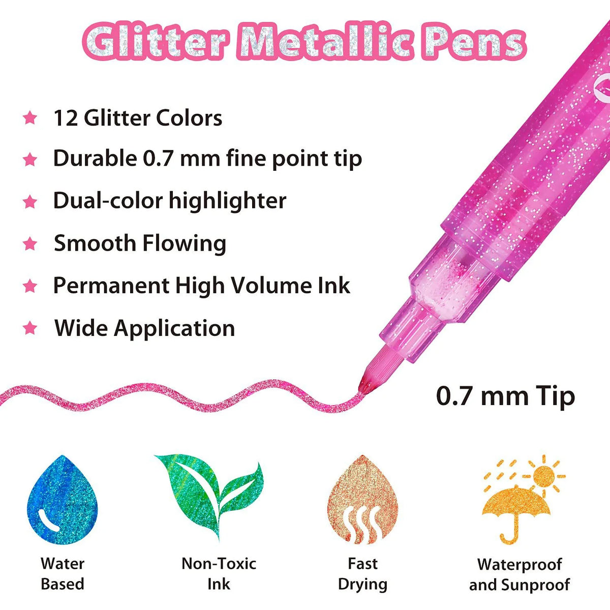 Ohuhu Glitter Metallic Marker Pens 12 colors Y30-80600-32