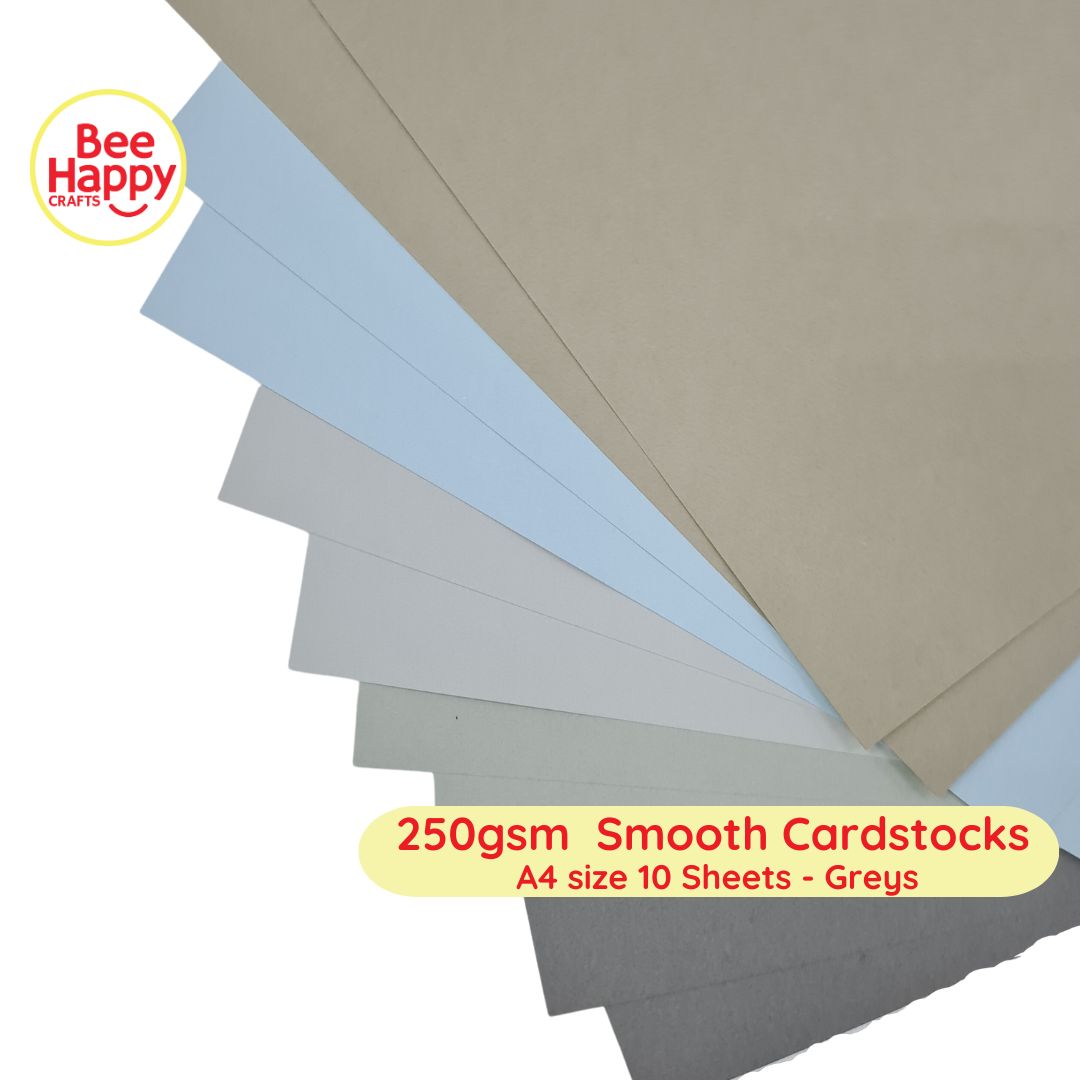 Bee Happy 250gsm Smooth Cardstocks 10 Sheets - Neutrals & Grays