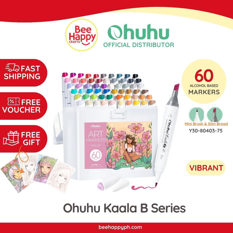 Ohuhu Kaala B Series Mini Brush & Slim Broad 60 Illustration Colors Dual Tip Brush Tip Alcohol-based Art Marker Y30-80403-75