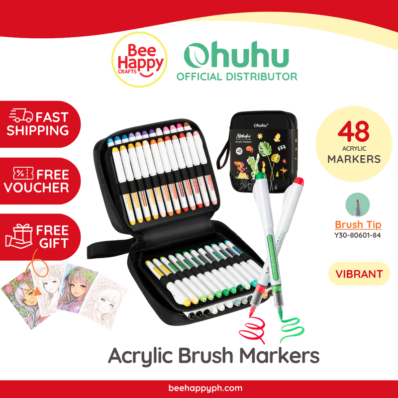 Ohuhu Nahuku Acrylic Brush Markers 24 & 48 Colors Y30-80601-46, Y30-80601-84