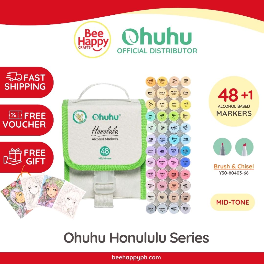 Ohuhu 48 Mid-tone Colors Dual Tip Alcohol Brush Markers Y30-80404-27