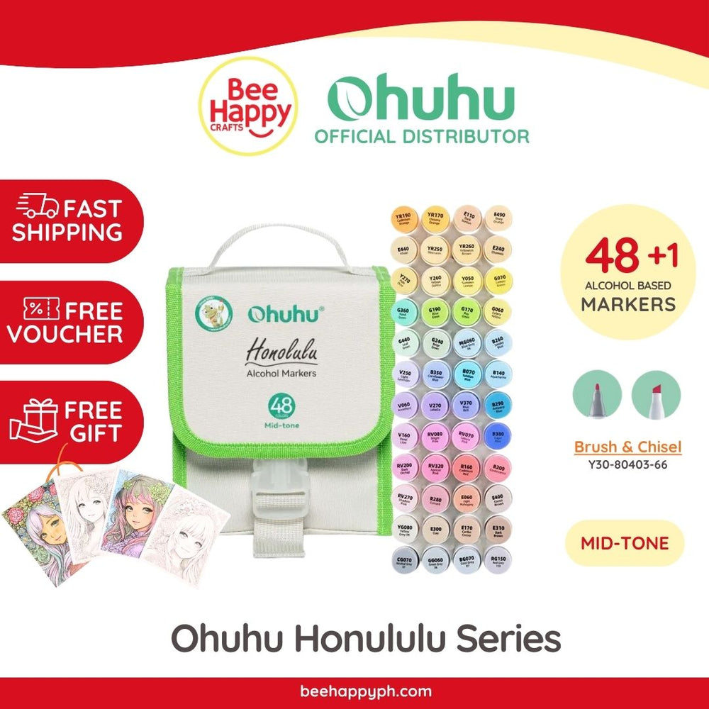 Ohuhu 48 Mid-tone Colors Dual Tip Alcohol Brush Markers Y30-80404-27
