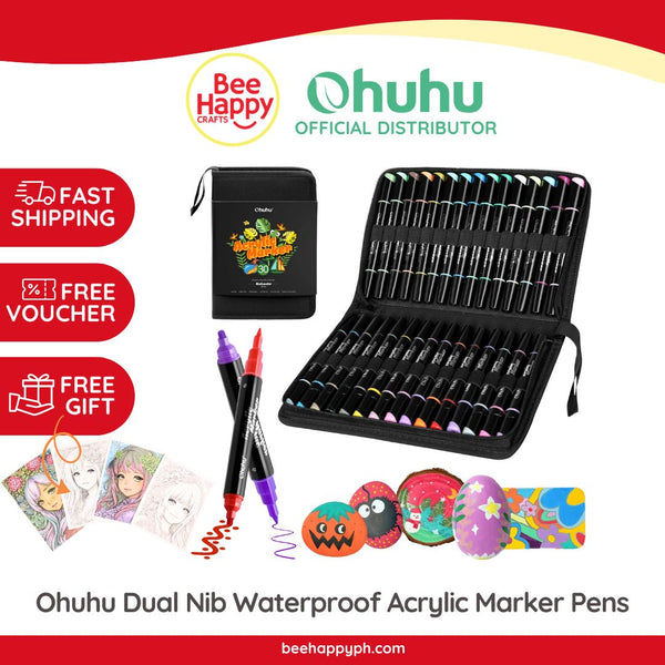 Ohuhu Dual Nib Waterproof Acrylic Markers / Acrylic Pens 30 Colors