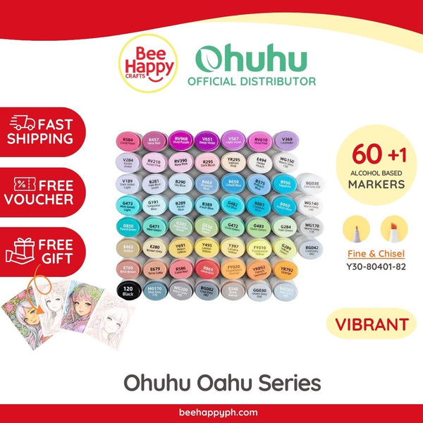 Ohuhu Oahu 60 Basic Colors Dual Tips Alcohol Art Markers Fine & Chisel Y30-80401-82