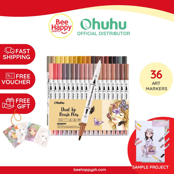 Ohuhu Maui 36 Skin Tone Colors Dual Tips Water Based Art Markers, Brush & Fineliner Y30-80600-46