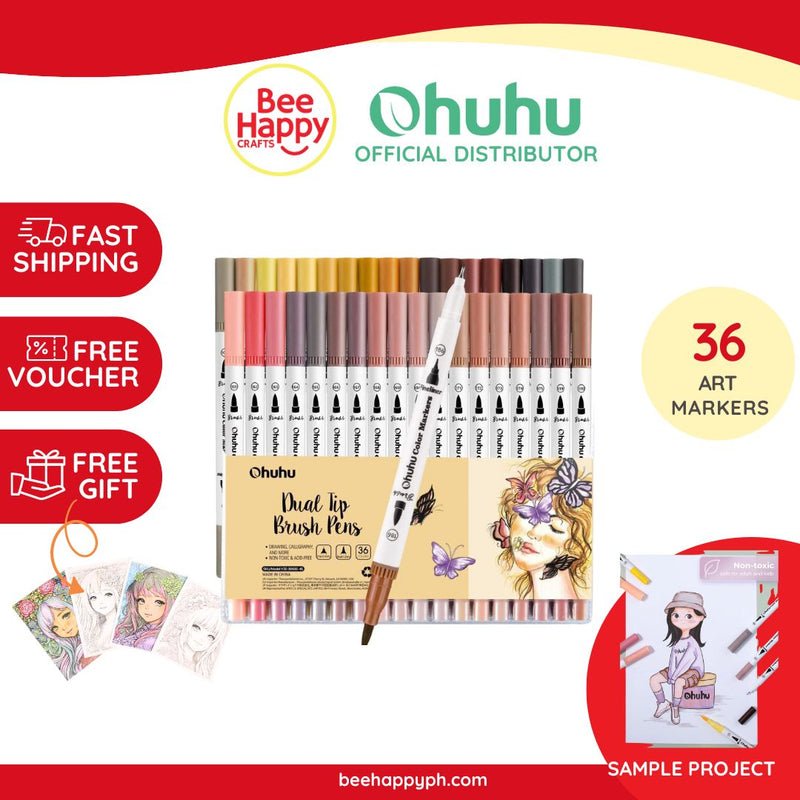 Ohuhu Maui 36 Skin Tone Colors Dual Tips Water Based Art Markers, Brush & Fineliner Y30-80600-46