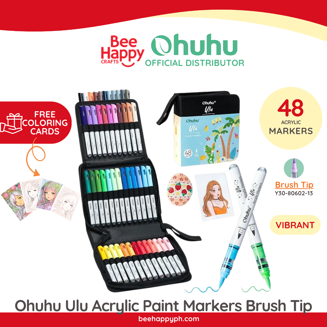 Ohuhu Ulu Direct Liquid Style Acrylic Pen Single Head Nylon Soft Tip 48 Colors Y30-80602-13