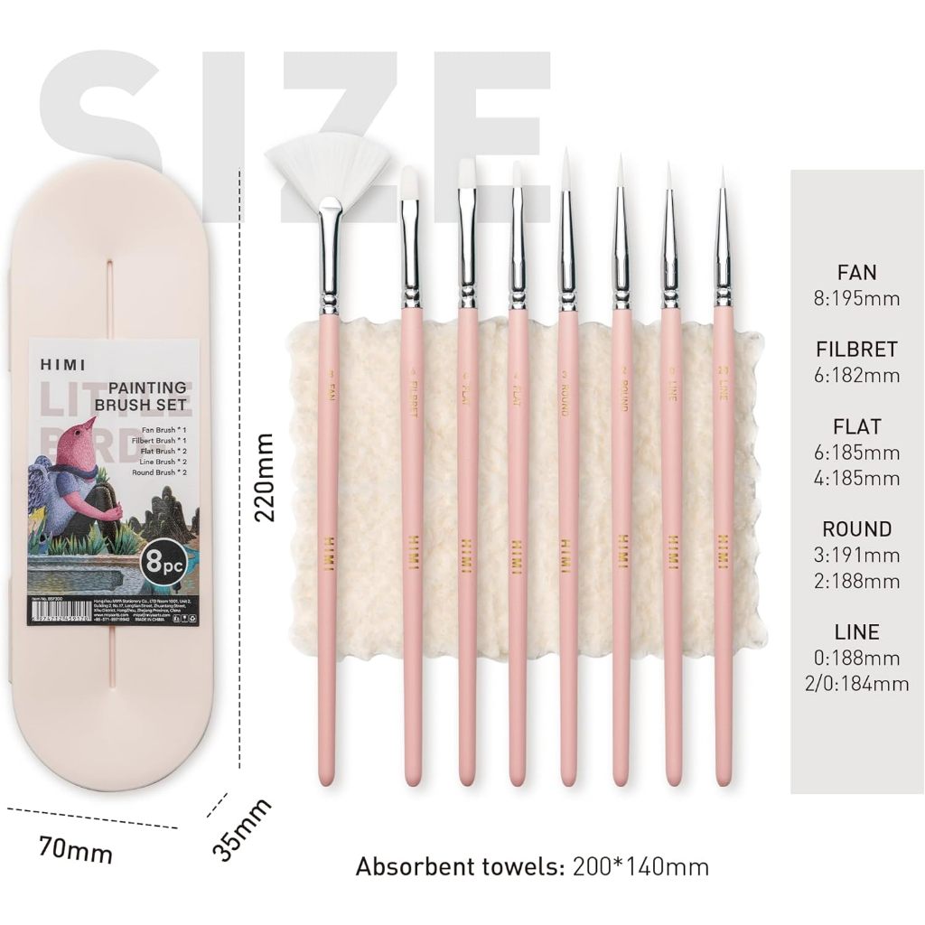 Miya Himi Paint Brushes Set 8 Pcs for Acrylic Oil Gouache