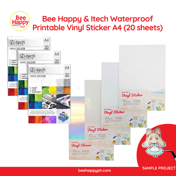 Waterproof Printable Vinyl Sticker A4 (20 Sheets) (Itech & Bee Happy)