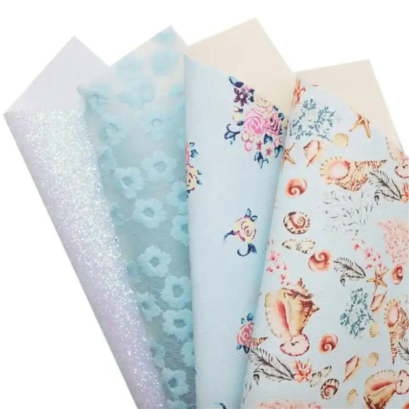 Bee Happy Faux Leather Sheets - Pastel Blue Series Floral Glitter 6pcs