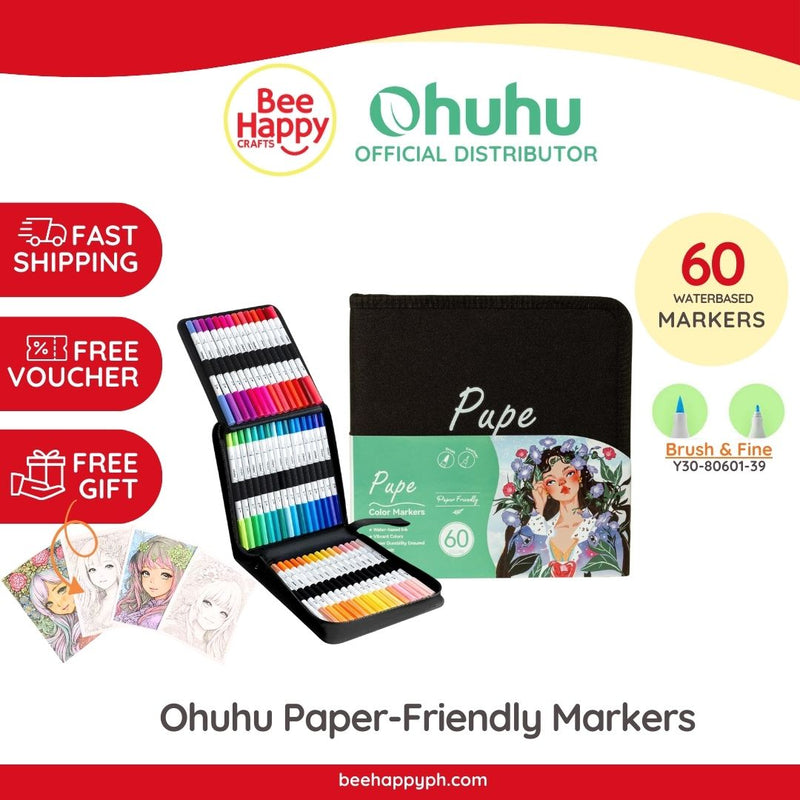 Ohuhu Pupe Paper-friendly (No Peeling) Brush and Fineliner Dual Tips 60 Colors Y30-80601-39