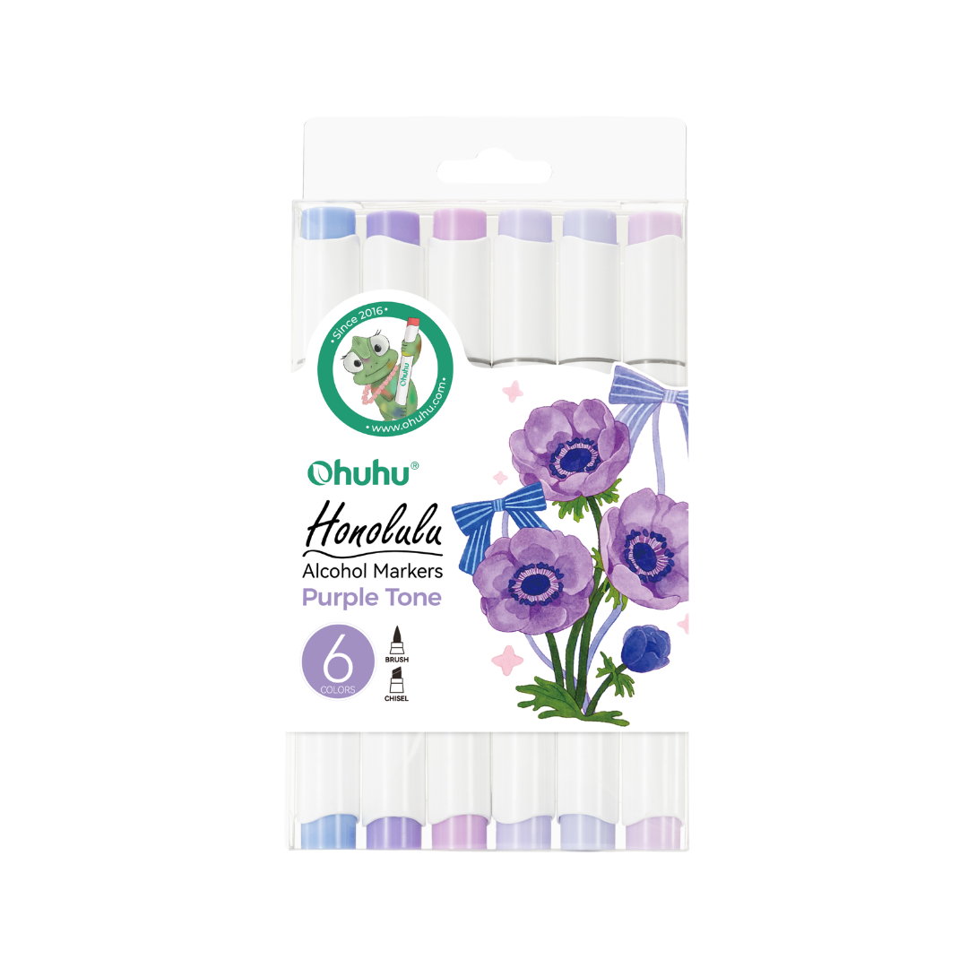 Ohuhu Honolulu Alcohol Markers 6 colors Brush & Chisel Y30-80403-51, Y30-80403-52, Y30-80403-53