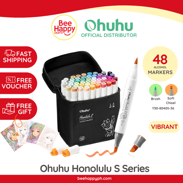 Ohuhu Alcohol Markers Honolulu S 48-color Brush & Soft Chisel Dual Tips Y30-80405-36