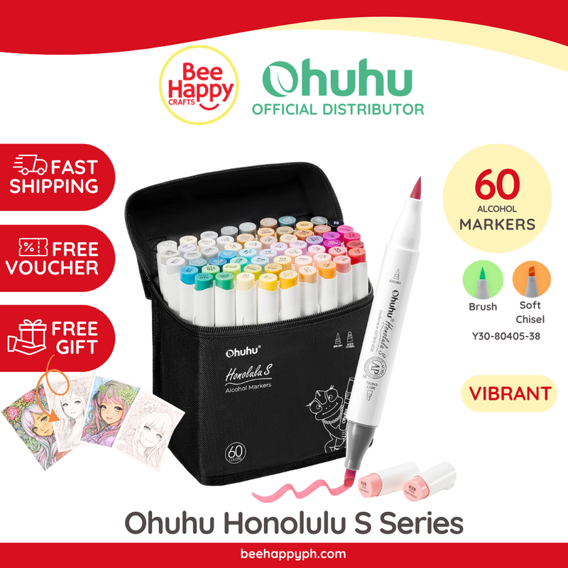 Ohuhu Alcohol Markers Honolulu S 60 Illustration Brush & Soft Chisel Dual Tips Y30-80405-38