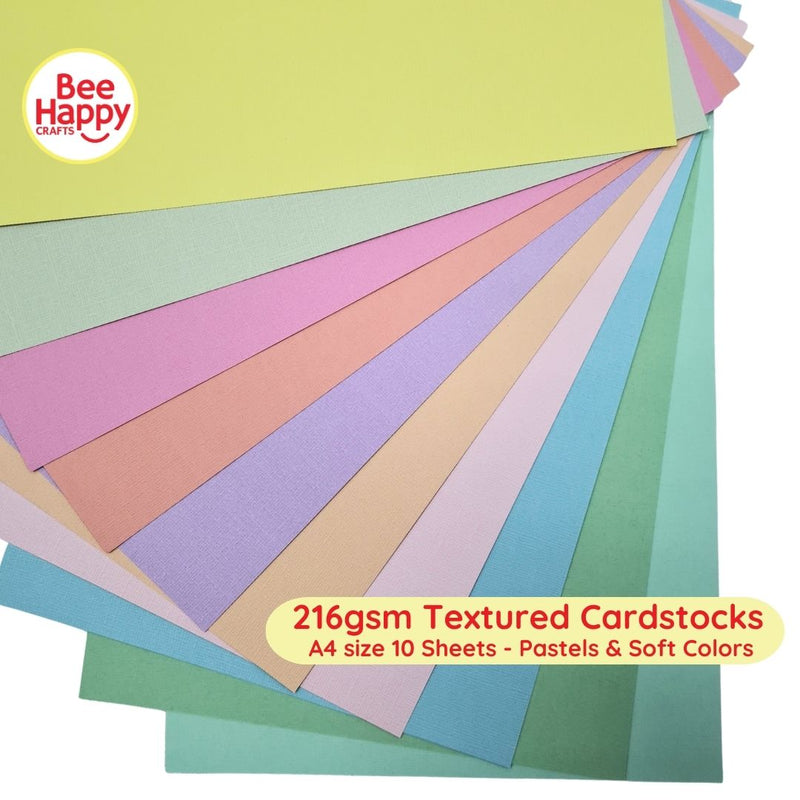 Bee Happy 216gsm Textured Cardstocks A4 Size 10 Sheets - Pastel & Dark Colors