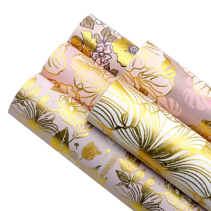 Bee Happy Faux Leather Sheets - Flower UV Printing Gold Foiled