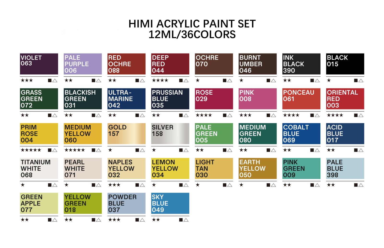 MIYA HIMI Acrylic Paint Set Jelly Cup 36 & 48 Colors (No Brush Included) Twin Cups