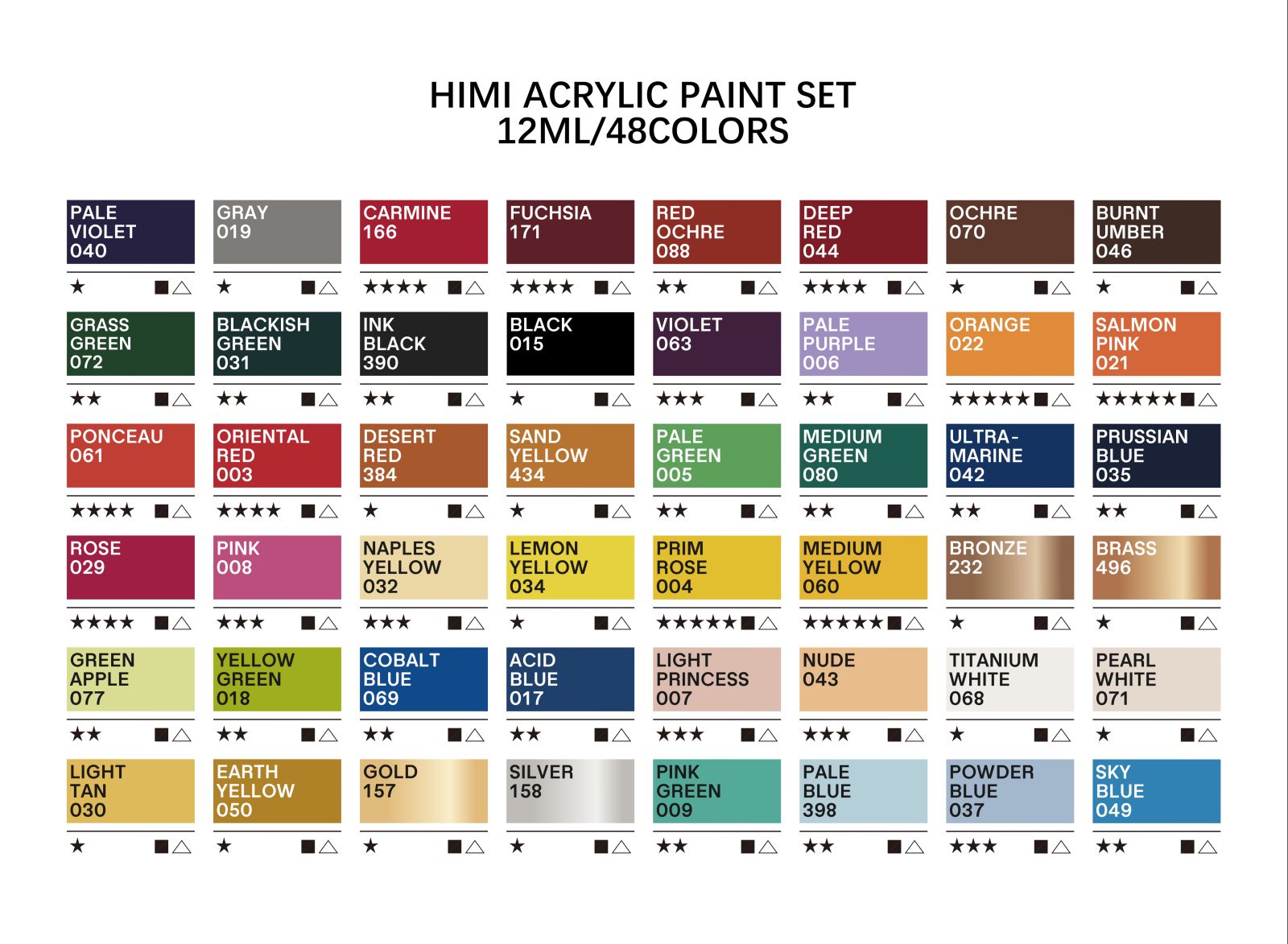 MIYA HIMI Acrylic Paint Set Jelly Cup 36 & 48 Colors (No Brush Included) Twin Cups