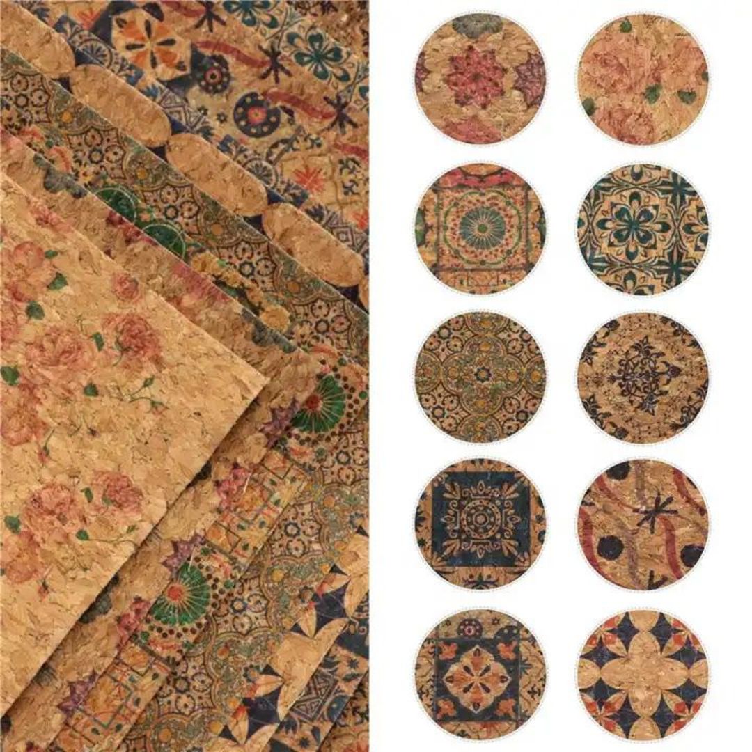 Bee Happy Faux Leather Sheets - Geometric Printed Wood Grain Cork 10pcs