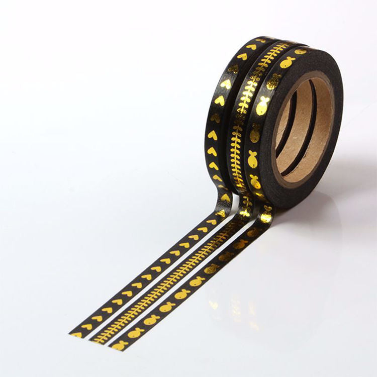 Gold Foil on Slim Black Washi Tape 5mm x 10m