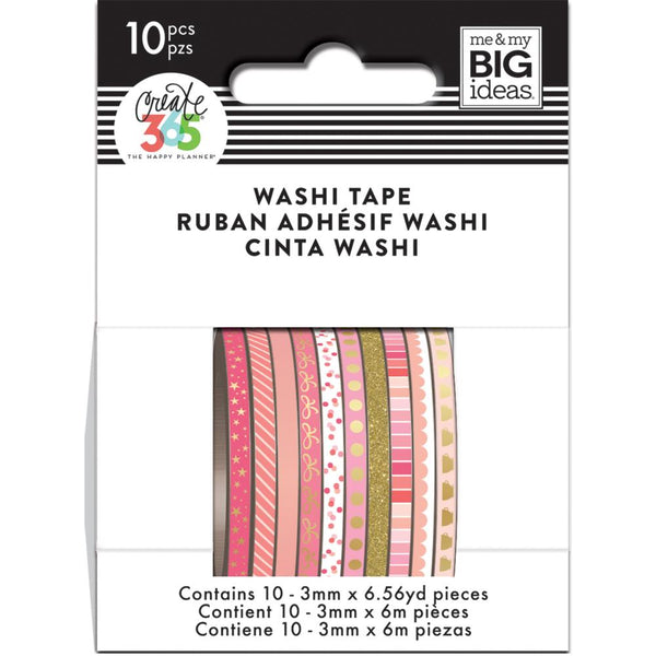 Me And My Big Ideas Mini Washi Tape Pink Hues 10/Pkg - Happy Planner