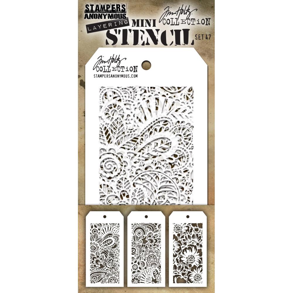 Stampers Anonymous Tim Holtz Mini Layered Stencil Set #47 3/Pkg