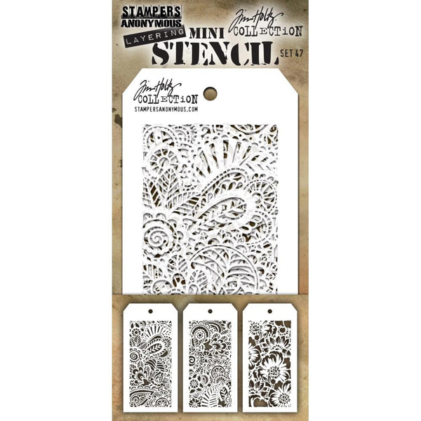 Stampers Anonymous Tim Holtz Mini Layered Stencil Set #47 3/Pkg