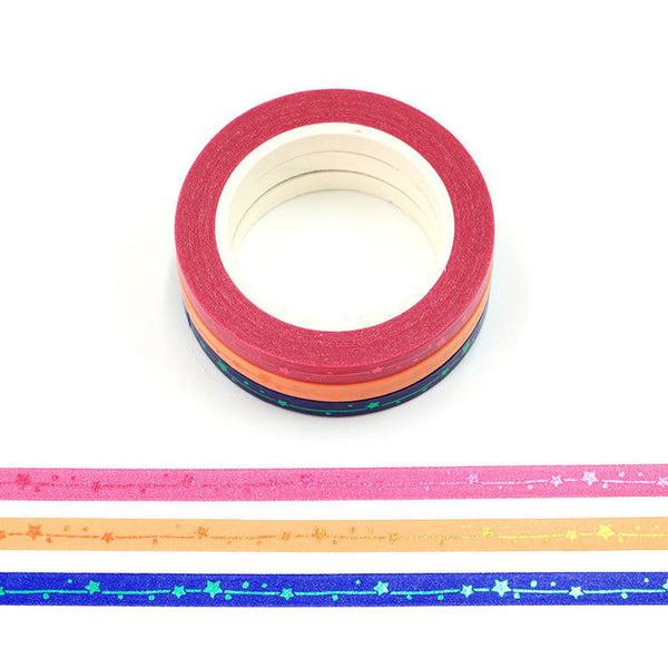 3 Colors Skinny Stars Foil Washi Tape 5mm x 10m
