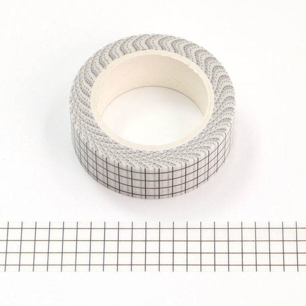 Black Grid Pattern on White Washi Tape 15mm x 10m