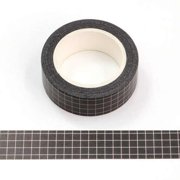 White Plaid Black Background Washi Tape 15mm x 10m