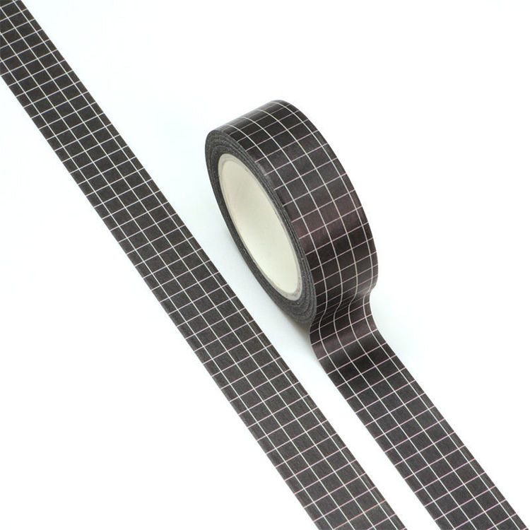 White Plaid Black Background Washi Tape 15mm x 10m