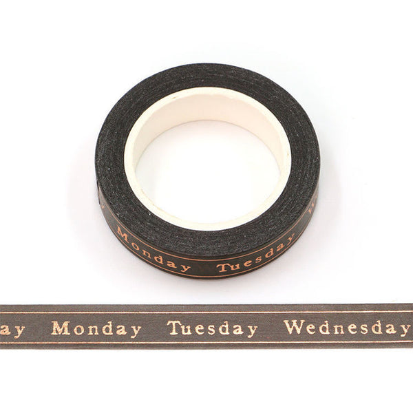 Foil Days of the Week on Dark Background Washi Tape 10mm x 10m