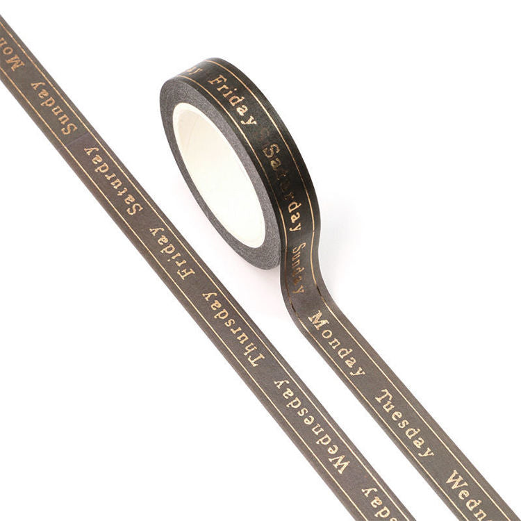 Foil Days of the Week on Dark Background Washi Tape 10mm x 10m