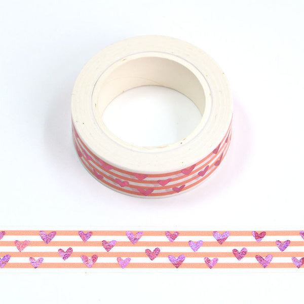 Foil Pink Litter Heart Washi Tape 15mm x 10m