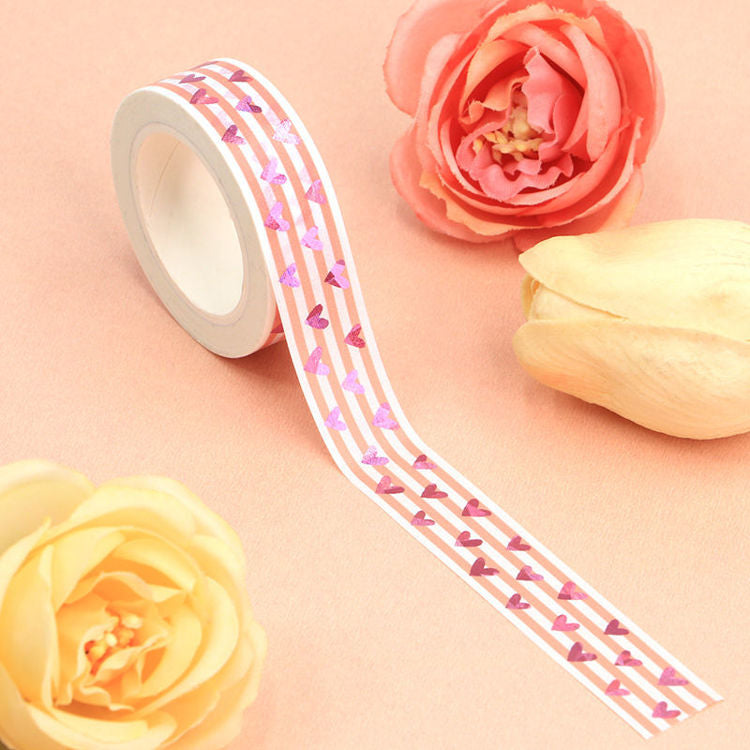 Foil Pink Litter Heart Washi Tape 15mm x 10m