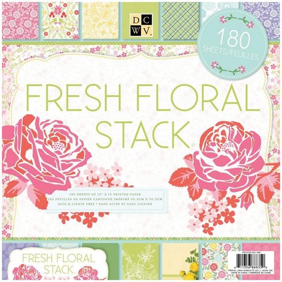 Fresh Floral Stack Paper Pad 12" x 12" (60 sheets and 180 sheets available)