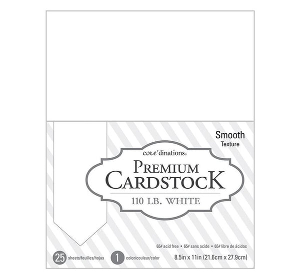 Core'dinations 110lb White Cardstock Smooth Texture Value Pack 8.5"X11" 25/Pkg